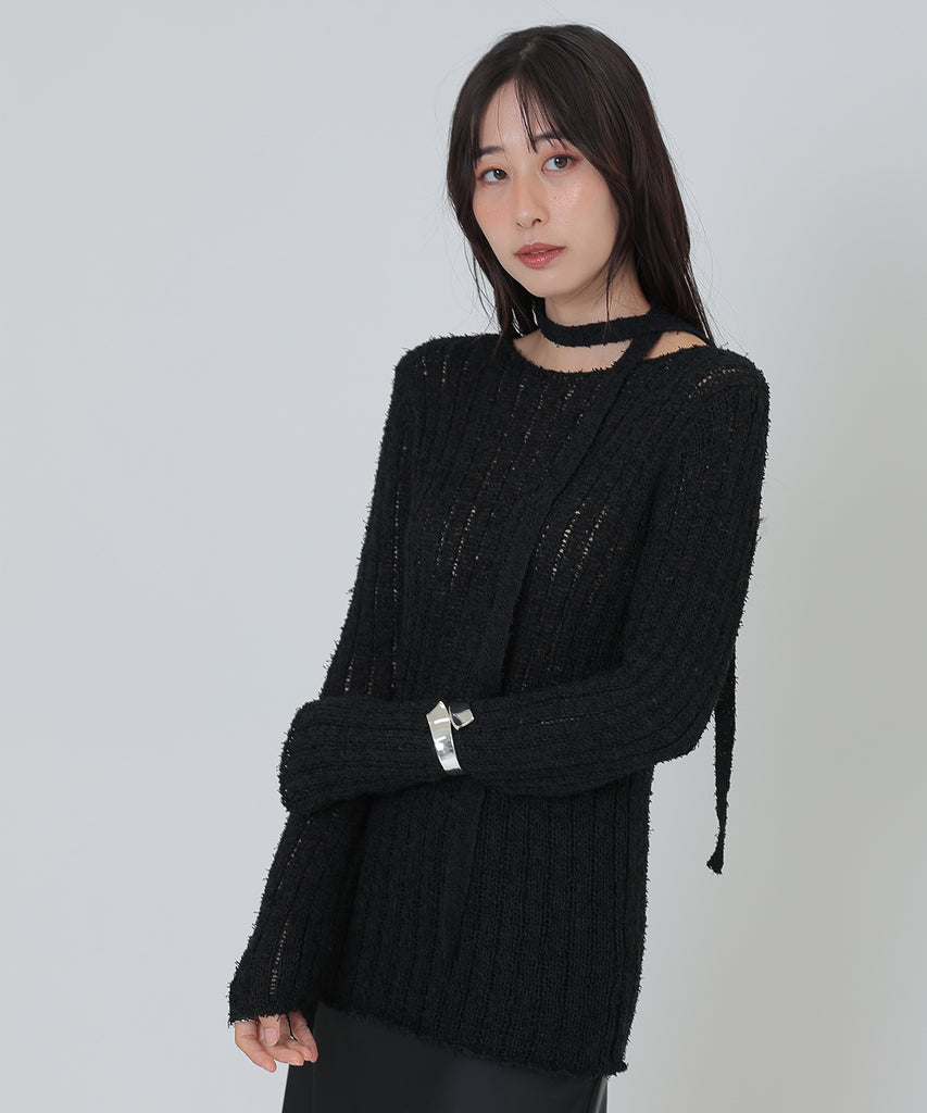 choker ribbon lib knit pullover – SUWDEE